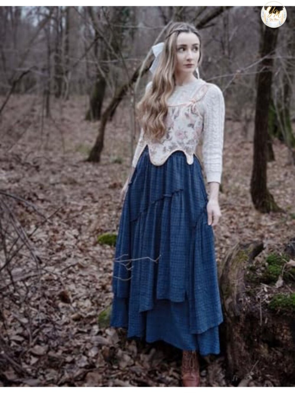 Flowy Plaid Maxi Skirt A-Line Renaissance Pirate Tiered Asymmetric - Picture 4 of 6